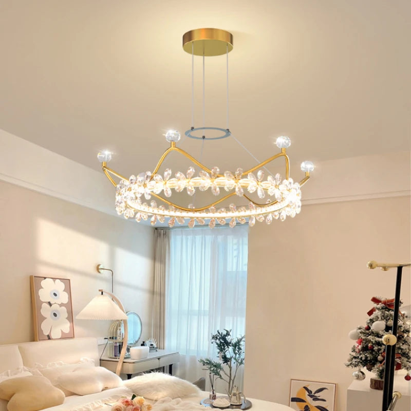 gold crown crystal chandelier for children's decoration luxurious star