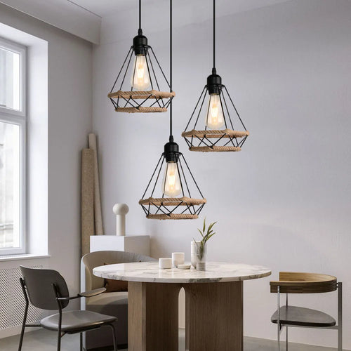 modern retro industrial wrought iron pendant light for indoor lighting - vue 2 sur 11
