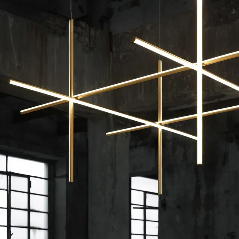 Italian designer tubular LED pendant chandelier - vue 5 sur 15