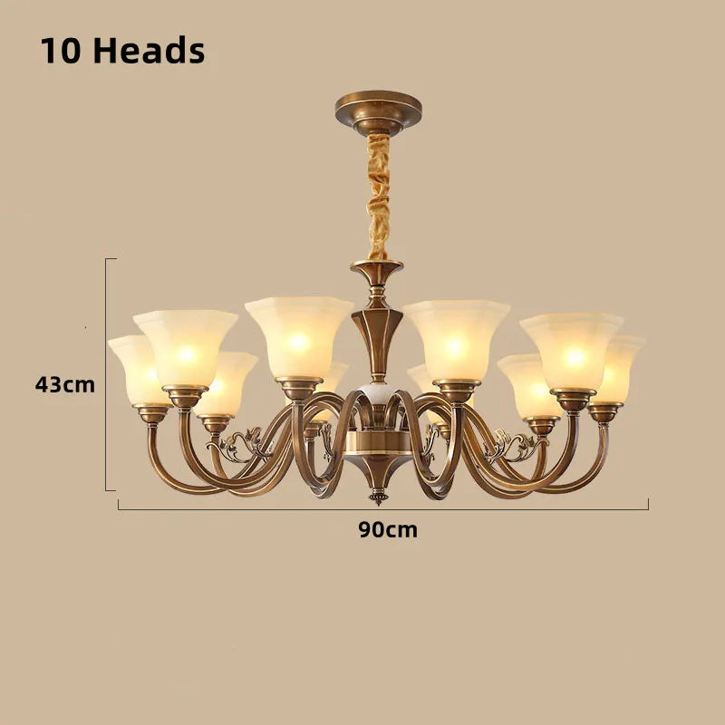 Vintage copper chandelier with frosted glass lampshade - vue 20 sur 20