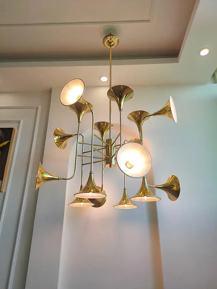 Golden horn design LED ceiling light for creative interior décor