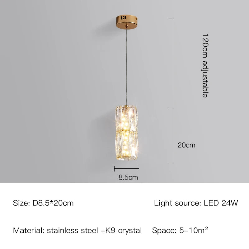 Modern Nordic pendant light in stainless steel and decorative crystal - vue 11 sur 18