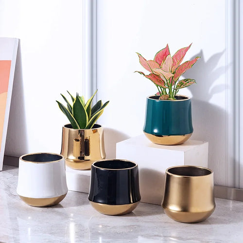 gold ceramic flower pot for modern interior decoration - vue 2 sur 14