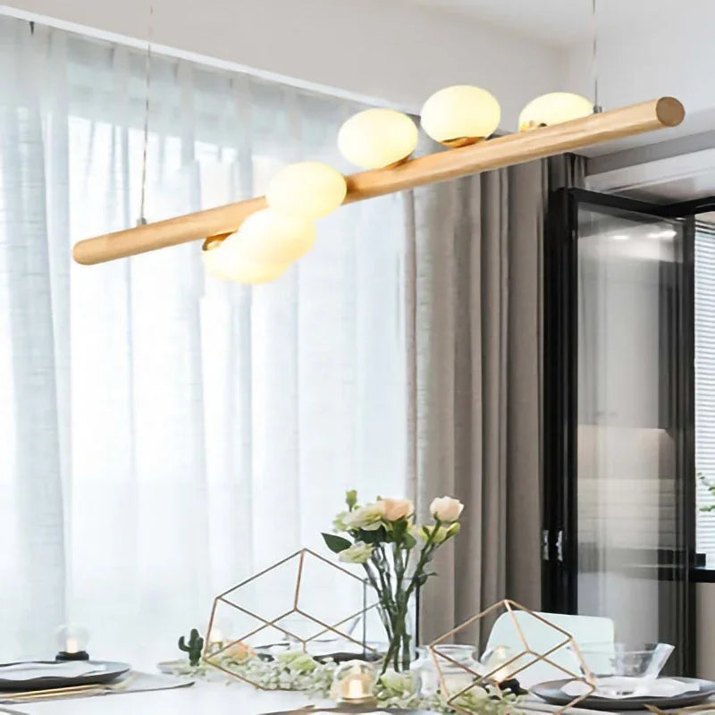 Japanese solid wood chandelier with creative design and modern lighting - vue 10 sur 10