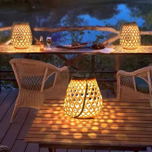 High brightness waterproof solar lantern woven bamboo garden decoration - vue 3 sur 6