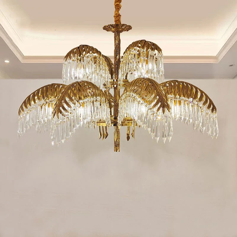 Copper chandelier with crystal for elegant and retro decoration