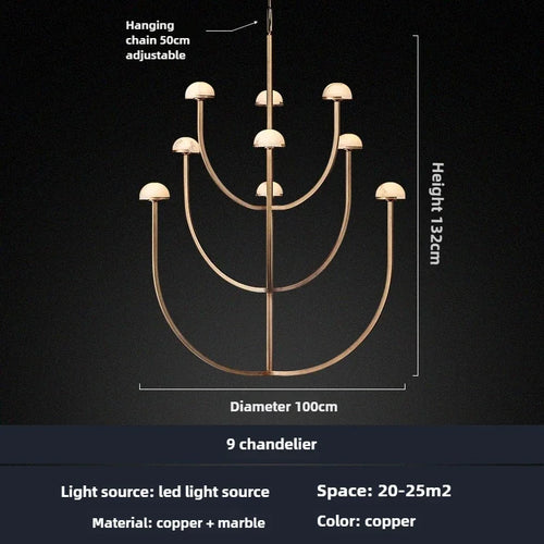Spanish natural marble retro style copper and LED chandelier - vue 10 sur 9