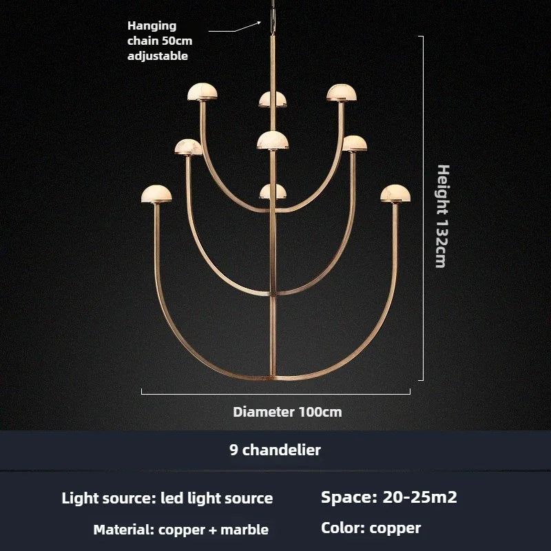 Spanish natural marble retro style copper and LED chandelier - vue 9 sur 9