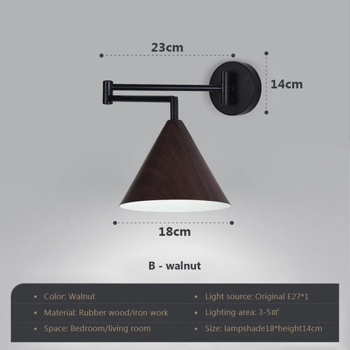 Rotating wooden wall light with adjustable swing arm - vue 13 sur 18