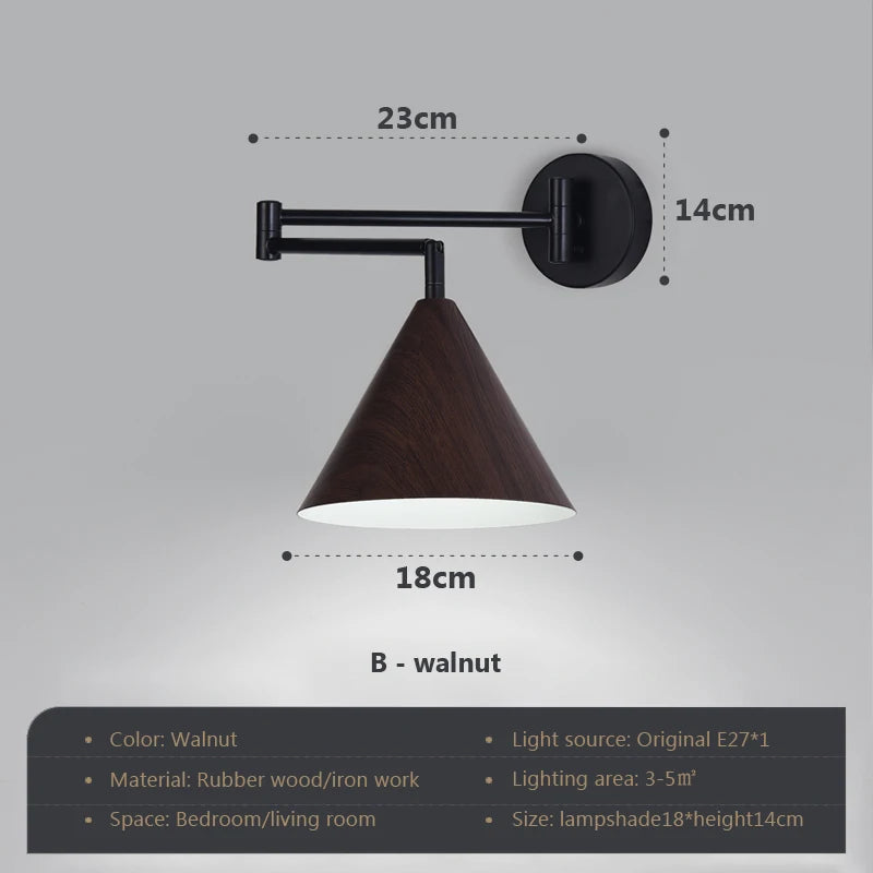Rotating wooden wall light with adjustable swing arm - vue 13 sur 18
