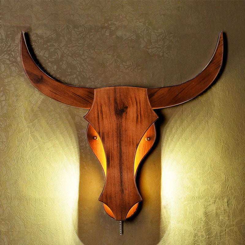 Modern vintage wooden cow LED wall light