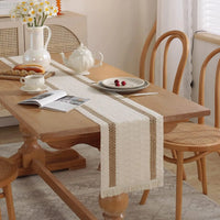 Boho cotton linen table runner with geometric pattern and tassels