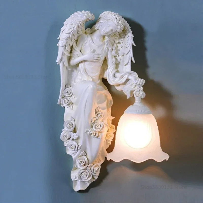 Modern Nordic LED wall light angel mermaid resin decor - vue 5 sur 9