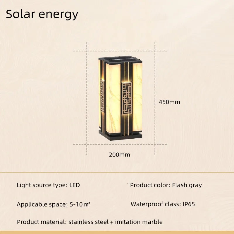 Decorative solar outdoor lamp with marble effect for garden