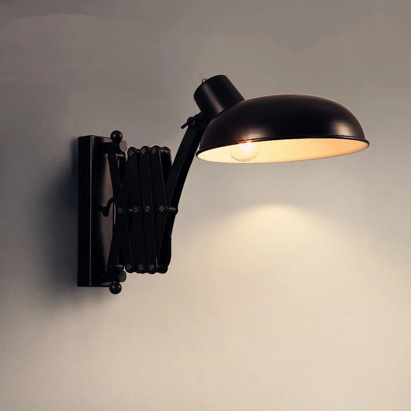 Adjustable vintage black iron telescopic wall light