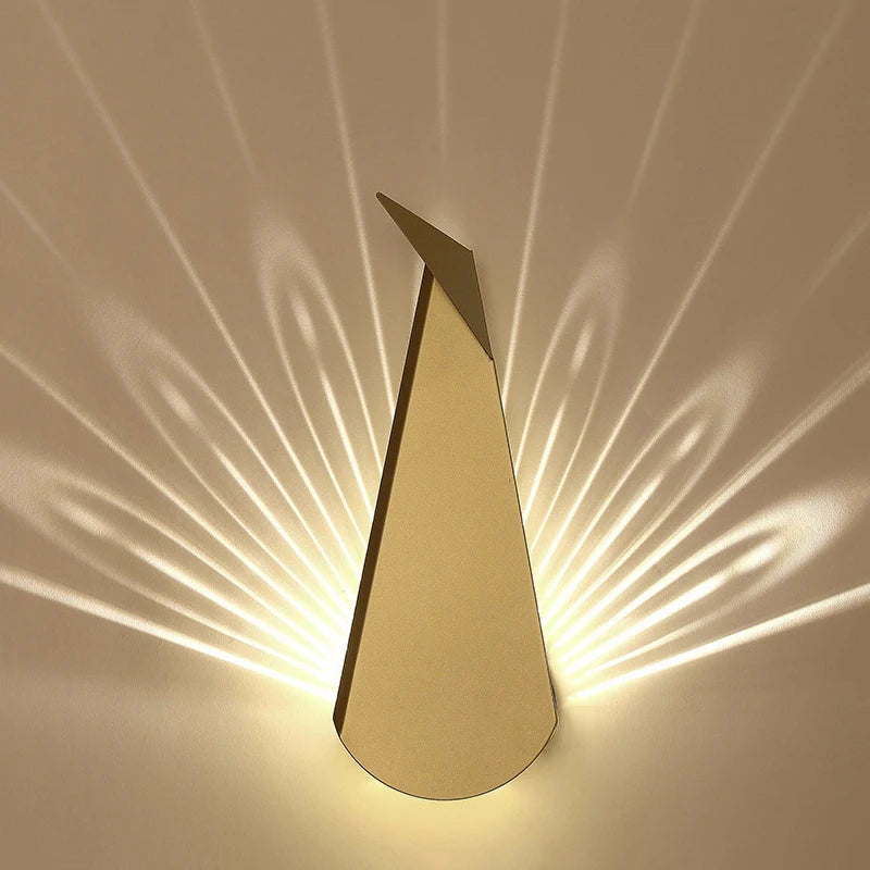 Nordic minimal wooden LED wall light peacock design