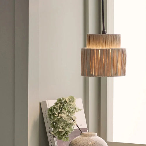 Retro rattan and straw ceiling light - vue 4 sur 8