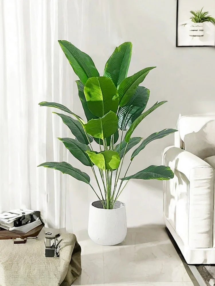 Artificial banana tree and tropical palm plants for festive decoration