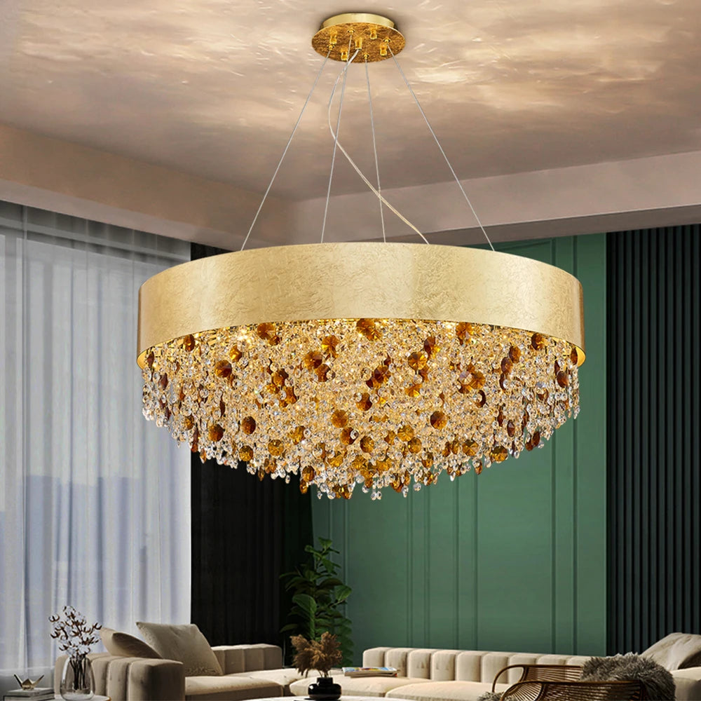 Modern crystal LED chandelier with dimmer
