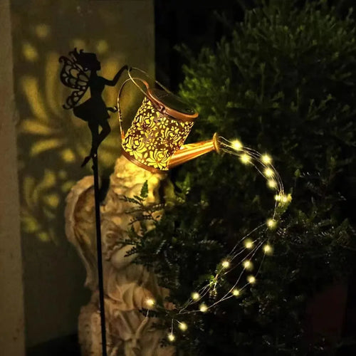 Solar watering can with garden lights and fairy statues - vue 5 sur 7