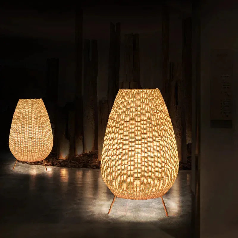 Handmade natural rattan floor lamp for indoor and outdoor use