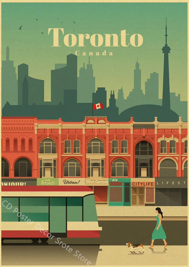 Vintage world cities poster for wall decoration