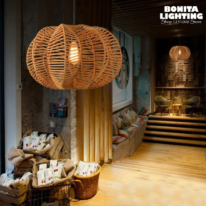American design retro hemp rope pendant light for restaurants