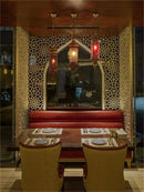 Retro industrial iron and coloured glass chandelier for Asian venues