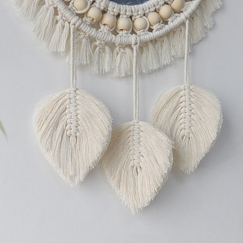 Boho-style macramé wall mirror for interior decoration - vue 4 sur 14
