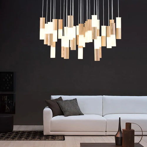 Modern wooden chandelier for designer indoor lighting - vue 3 sur 14