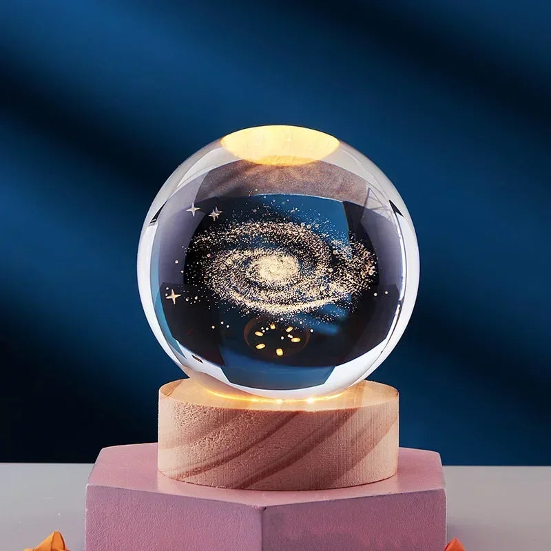 3D crystal night light solar system wooden decorative gift