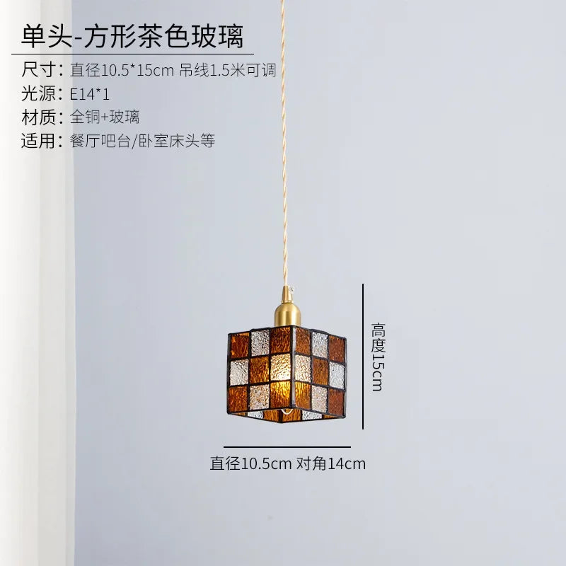 Tiffany style cube stained glass ceiling light indoor decor - vue 8 sur 9