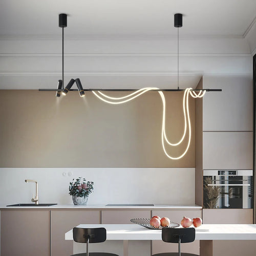 Modern long minimalist led pendant light for interiors - vue 3 sur 8