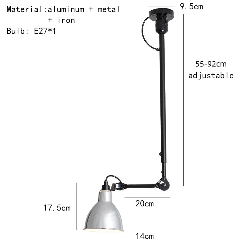 Retro American style chandelier with adjustable lampshade for reading light - vue 21 sur 21