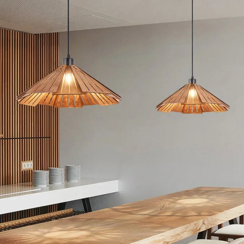 Minimalist walnut wood chandelier for modern vintage interiors