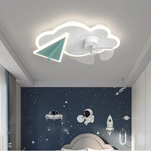 Ceiling fan with lights airplane design remote control for children - vue 2 sur 8