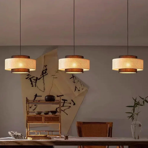 Retro woven rattan chandelier for interior decoration - vue 6 sur 9
