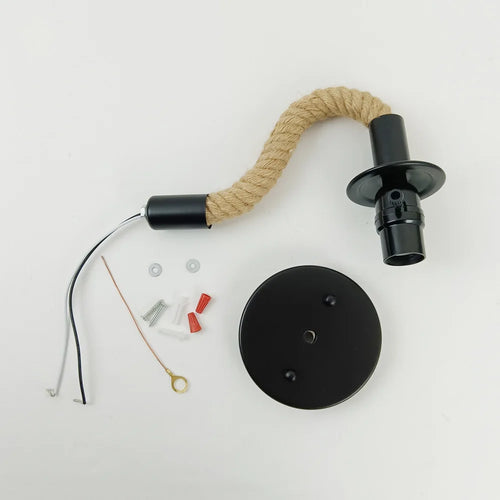 Vintage industrial iron wall light with hemp rope - vue 7 sur 6