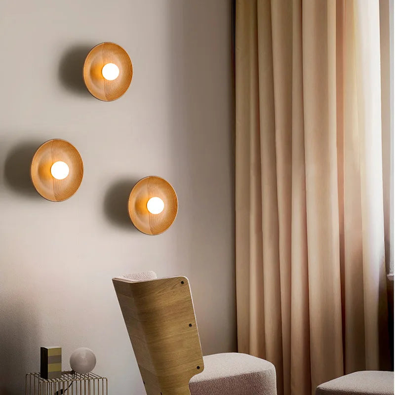 Simple nordic solid wood LED wall light