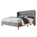 Cushion Bed Double with USB Type C Charging, Slatted Frame, Upholstered, Gray, 140x200 cm, Youth/Guest Room, Linen