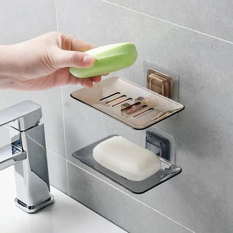 transparent wall-mounted soap dish for shower and storage