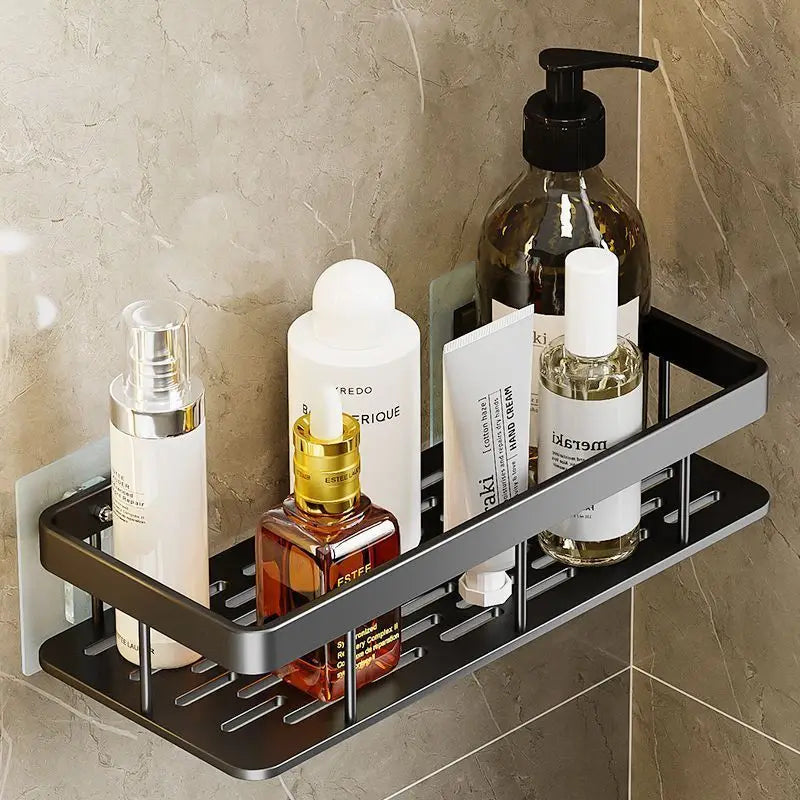 no-drill wall-mounted storage shelf for shampoo and makeup