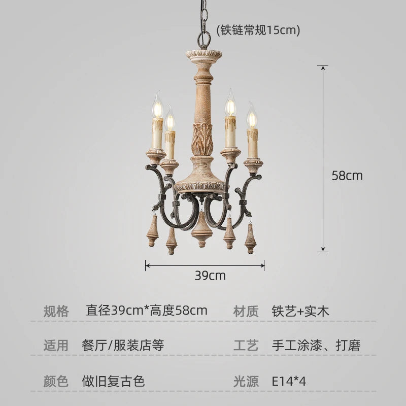 Vintage carved wood chandelier for elegant home lighting - vue 8 sur 8