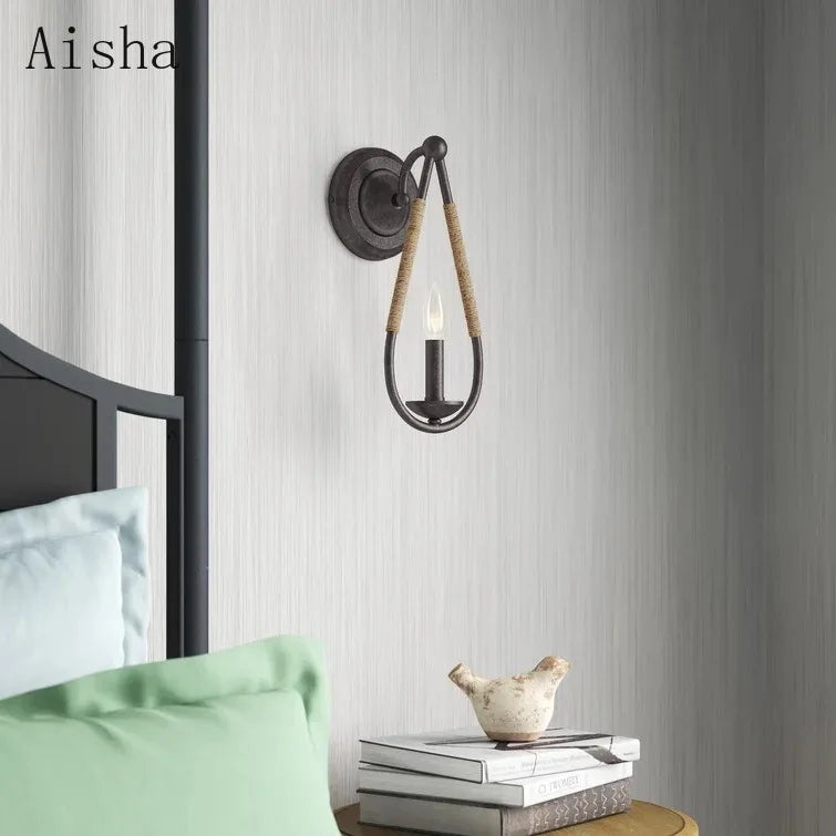 Retro country hemp rope wall light