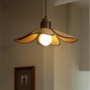 Southeast Asian style linen wood pendant light with adjustable cord