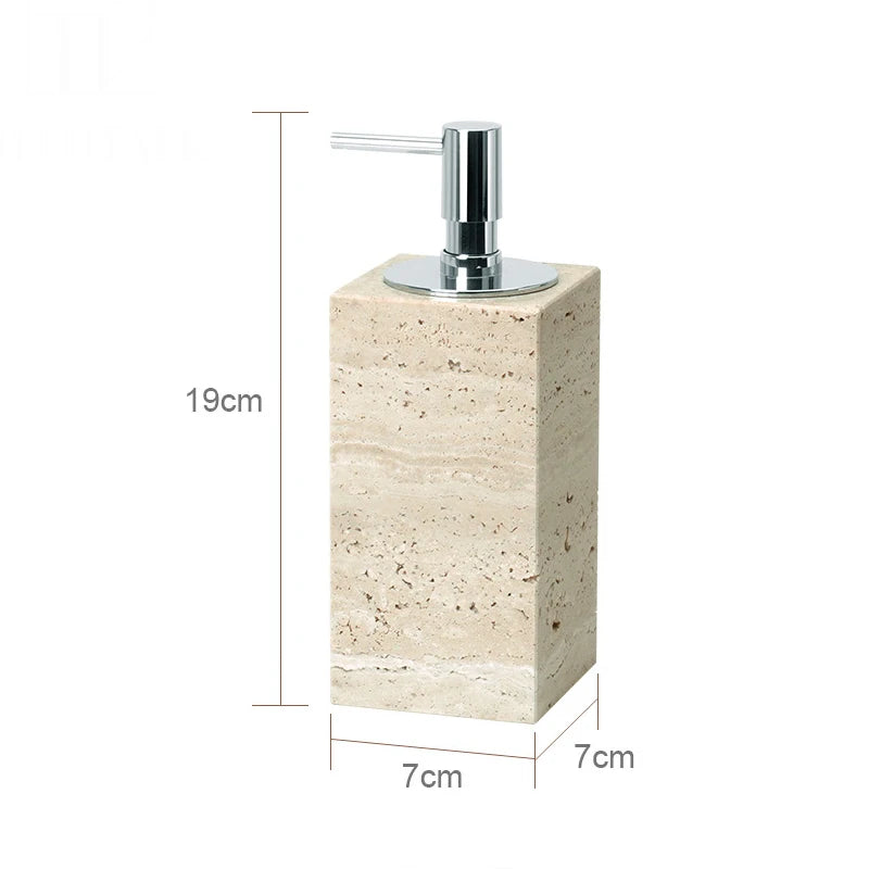 ensemble accessoires salle de bain en travertin beige naturel - vue 15 sur 28