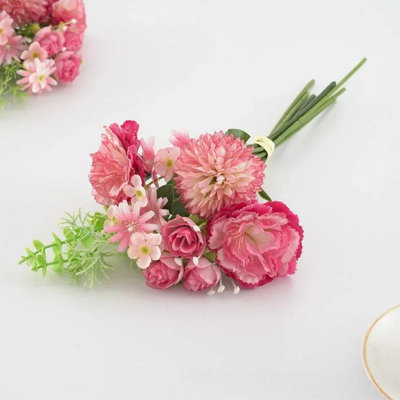 Silk rose and carnation bouquet festive floral decoration - vue 10 sur 11