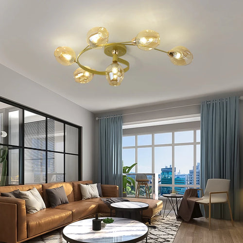 Modern Nordic spiral glass and iron chandelier - vue 4 sur 6