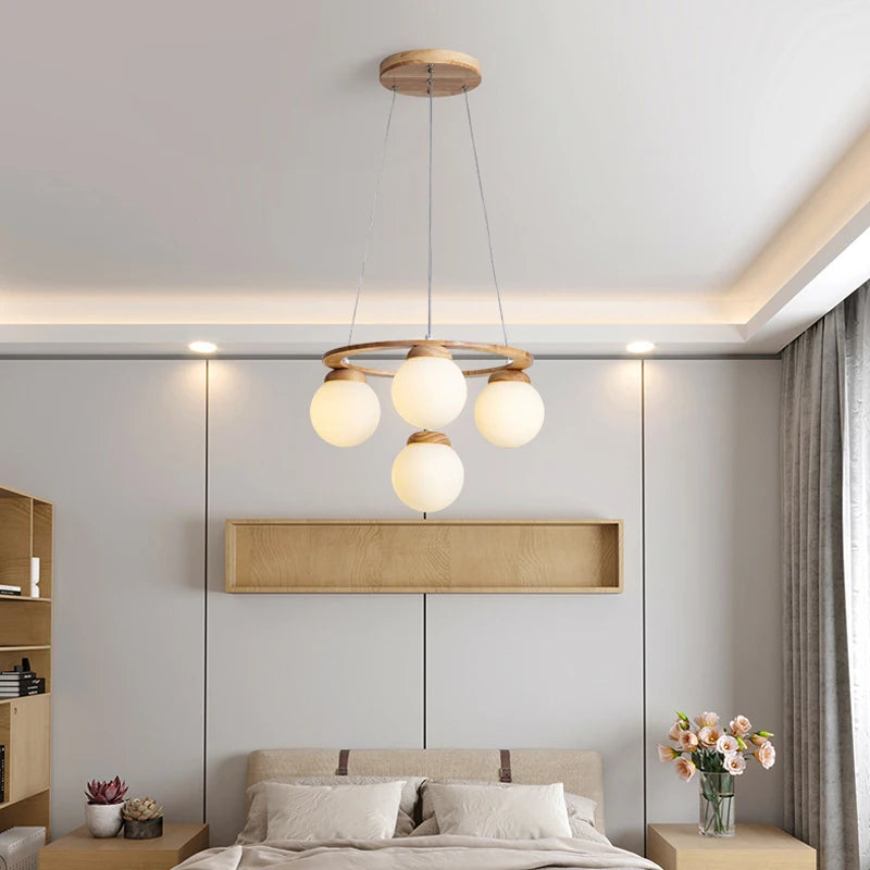 Modern wood and glass pendant light for interiors 2024 - vue 3 sur 13