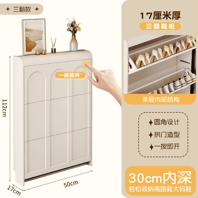 modern wooden shoe cabinet Nordic design space saving - vue 16 sur 20